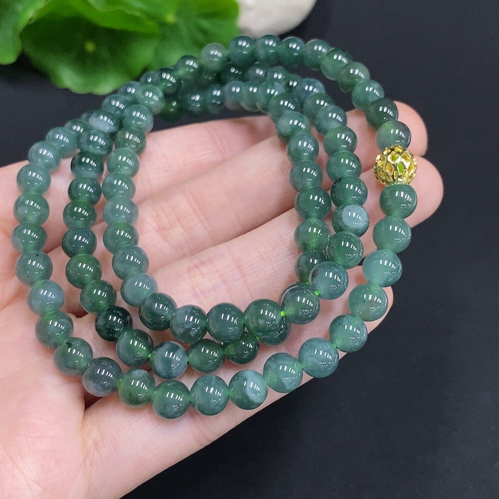 F35125405 Jadeite Bead Necklace Non-Gold Inlaid Total Weight Approx. 41.3g Size Approx. 6.2mm