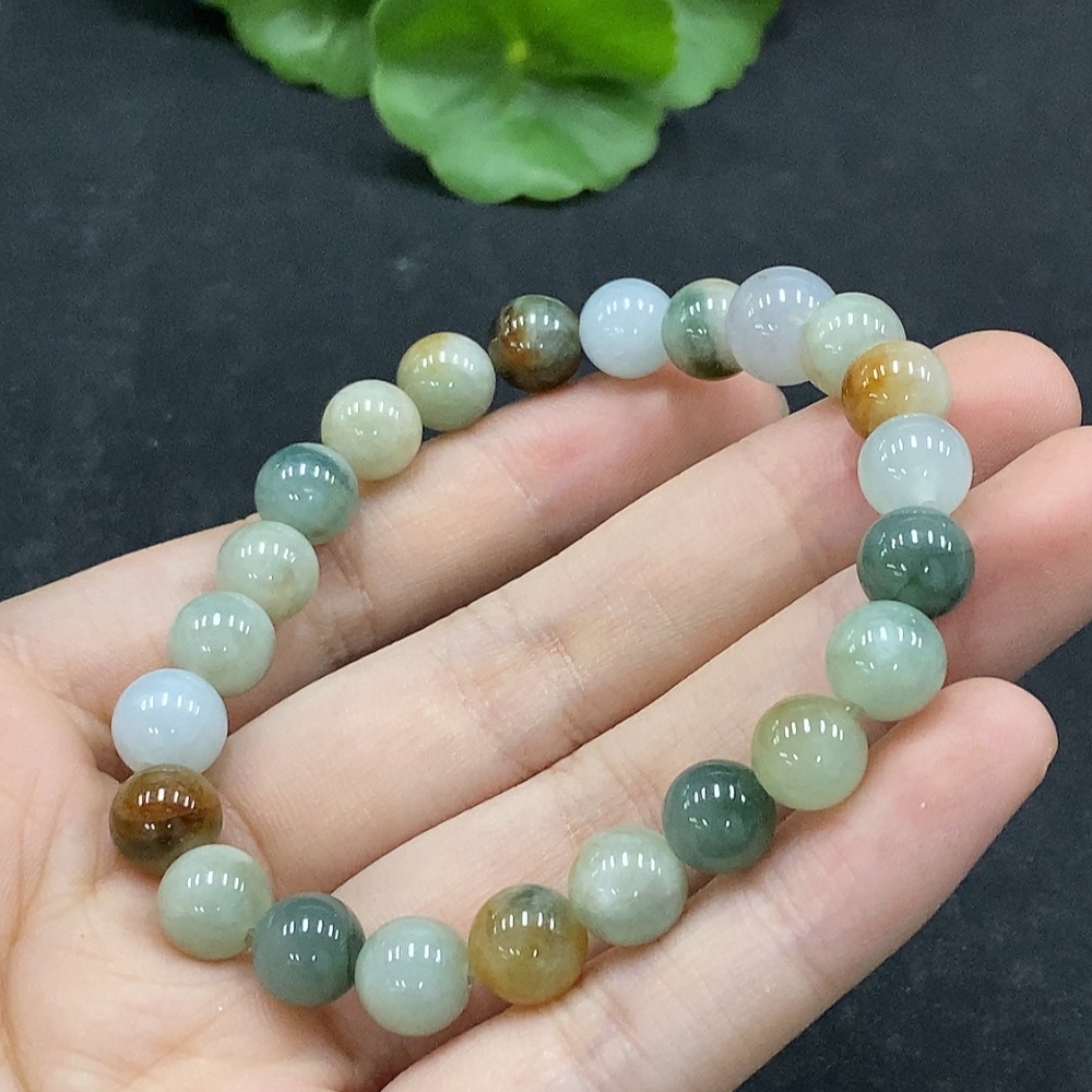 F34995359 Jadeite Bracelet Approx.8.2mm Beads Total Weight Approx.22.33g Yellow Beads Color Origin Undetermined