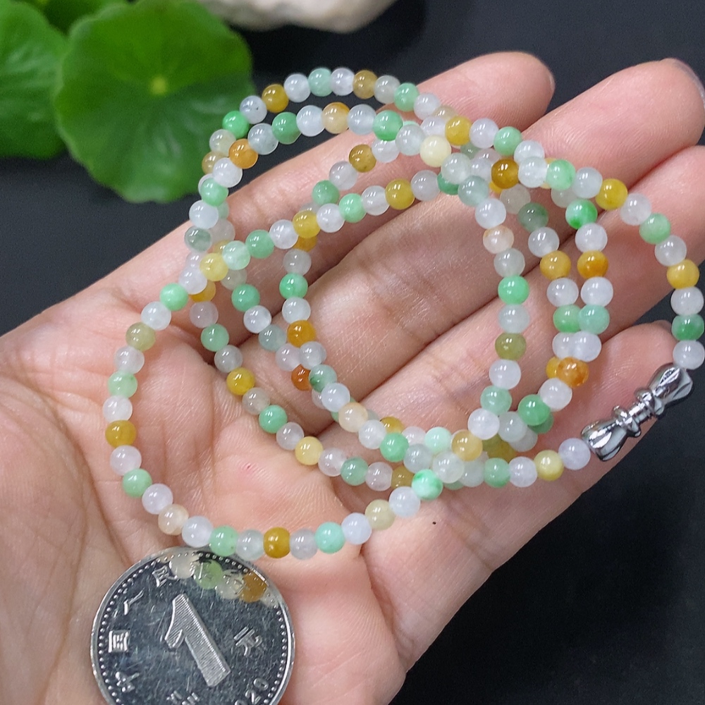 F35089173 Jadeite Bead Necklace Approx. 3.5mm Non-Gold Total Weight Approx. 11.58g