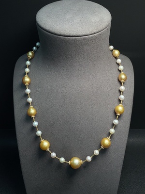C32815852 Seawater pearl necklace with undetermined color origin and small freshwater pearls, non-gold, total weight approximately 38.66g, size about 6.2-13.7mm
