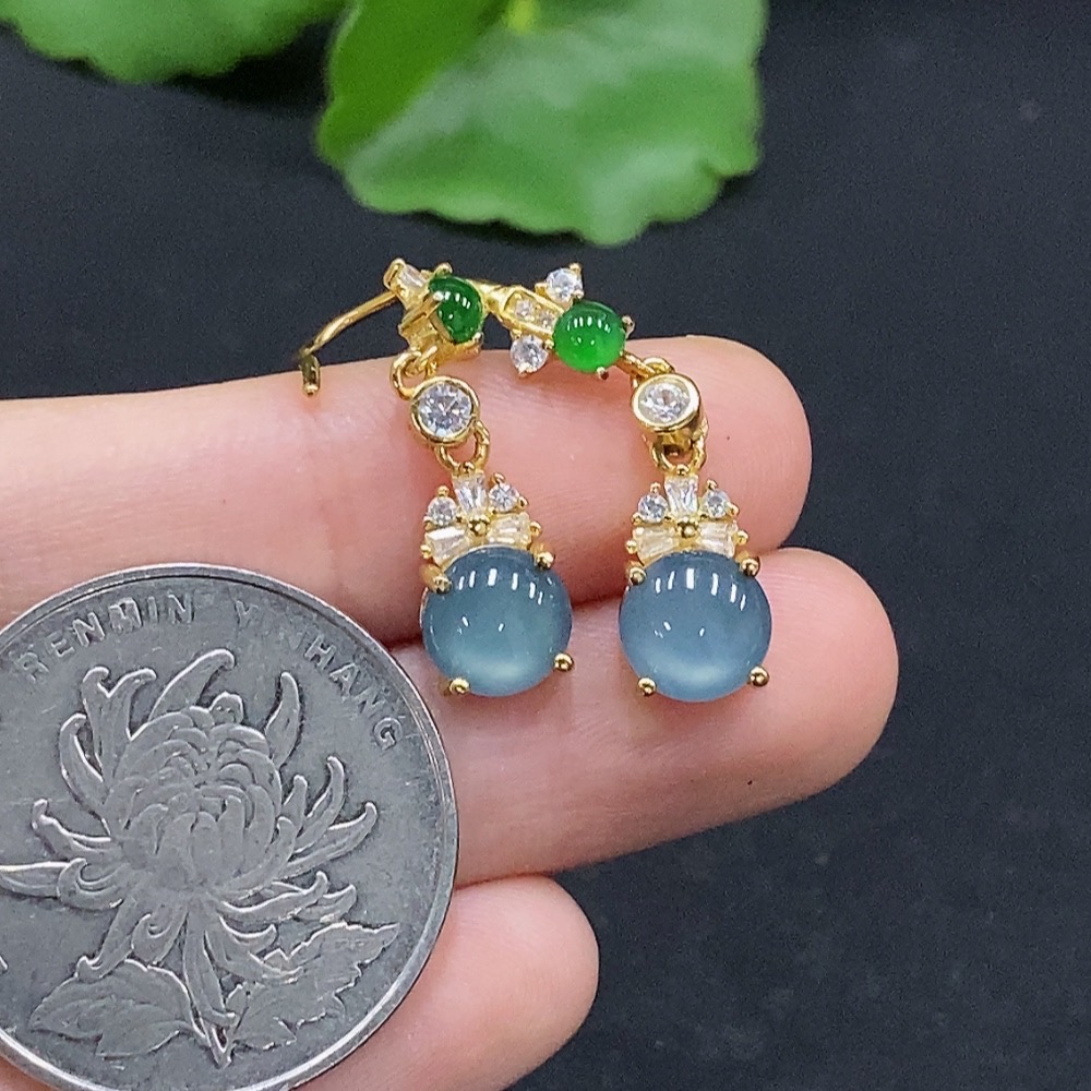 F33866699 Jadeite Cabochon Stud Earrings, Non-Gold Setting, Total Weight Approx. 2.46g