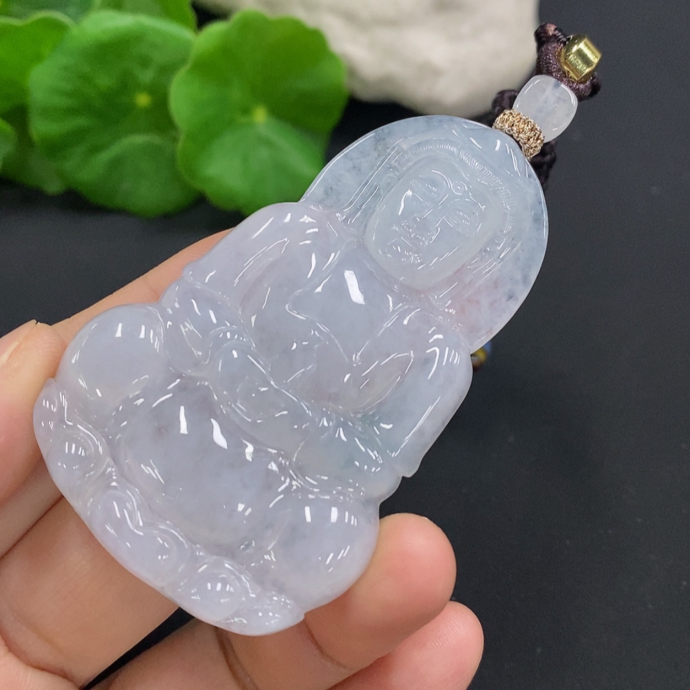 F27137272 Jadeite Guanyin Pendant, Total Weight with Cord Approximately 32.2g