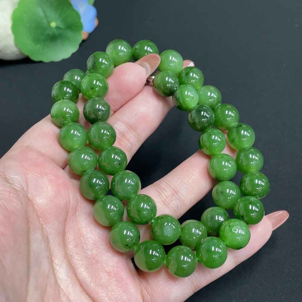 H34074018 Hetian Jade Jasper Bead Necklace, Approx. 11.3 mm, Total Weight Approx. 91.8g