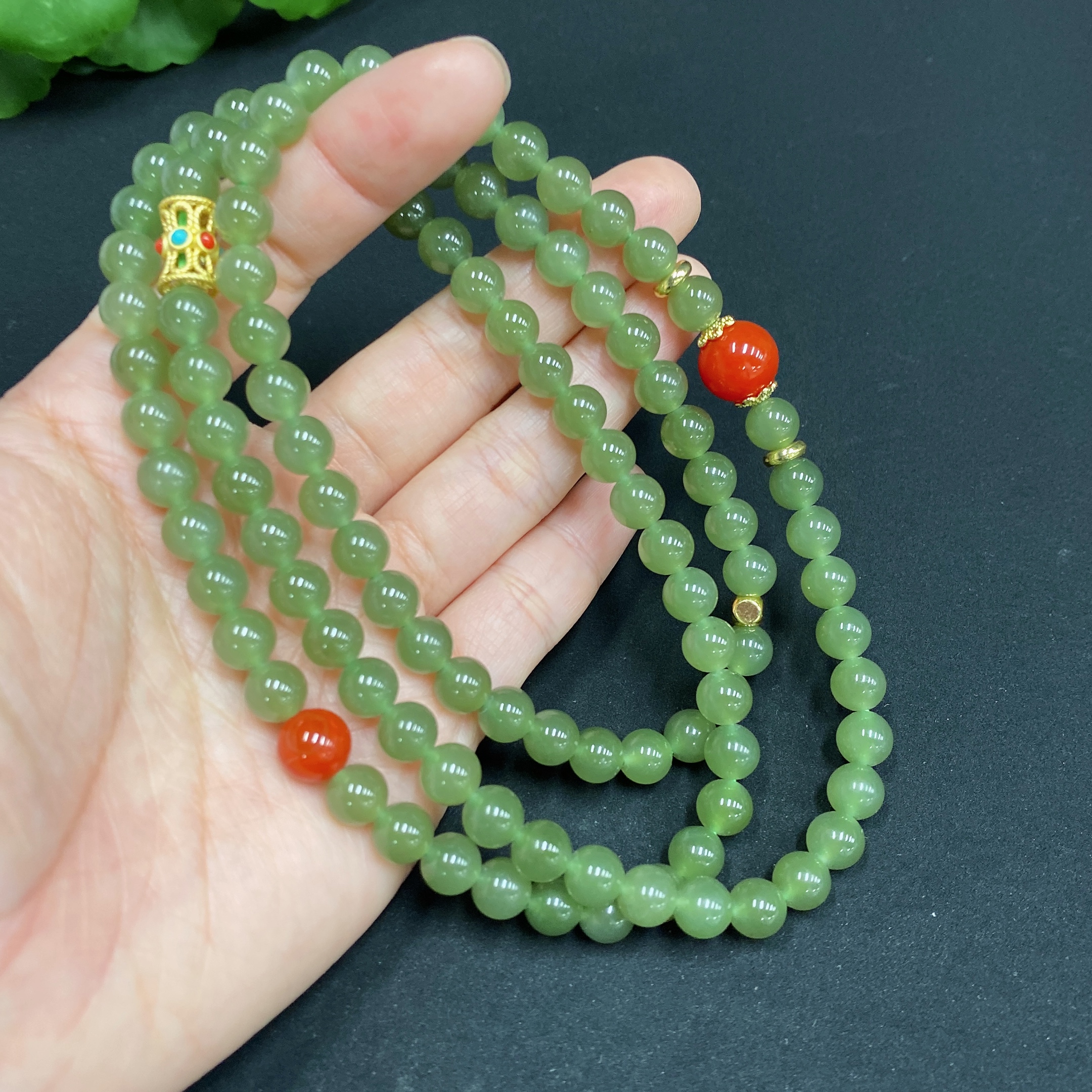 H29366710 Hetian Jade Bead Necklace, Approx. 6.7mm, Non-Gold Inlaid, Total Weight Approx. 61.4g, Accessories Not Hetian Jade