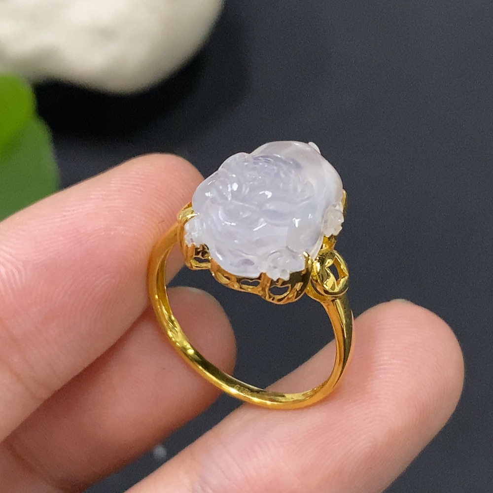 F28249694 Jadeite Inlaid with 18k Gold, Total Weight Approx. 3.24g, Size 14