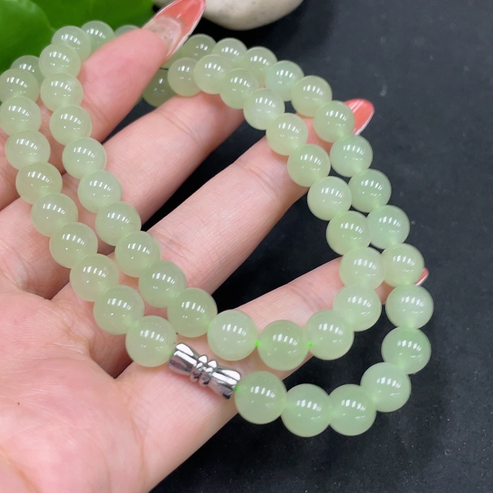 H35112120 Hetian Jade Bead Necklace Non-Gold Approximately 7.7mm Total Weight About 44.1g