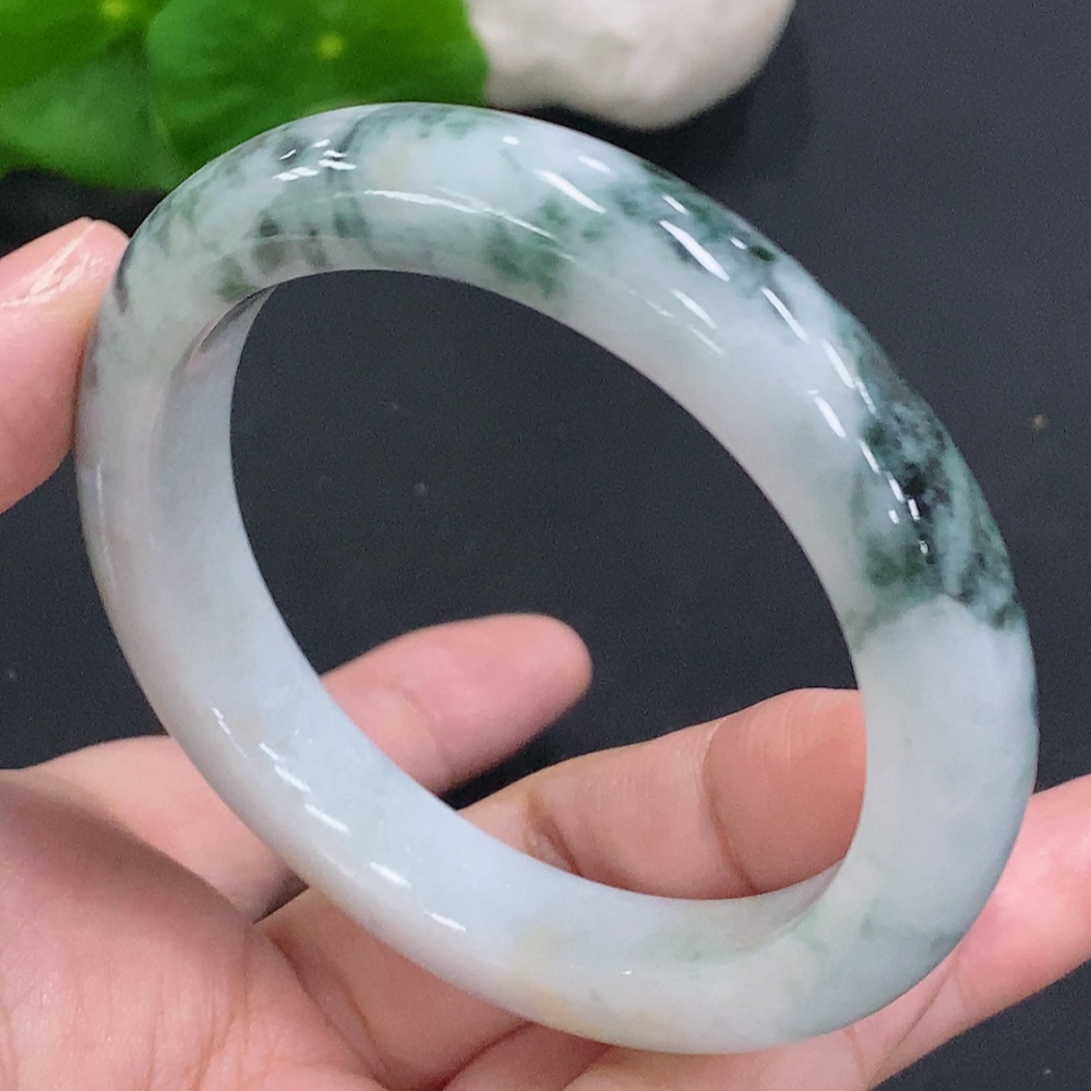 F33882947 Jadeite Round Bangle Size 55 Total Weight Approx. 56.2g (With Colored Polishing Powder) (Containing Other Mineral Components)