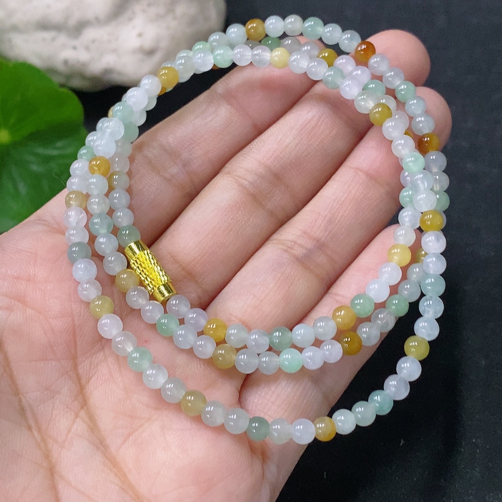 F33912705 Jadeite Bead Necklace Approximately 4mm Non-Gold Total Weight About 14.34g Yellow Part Color Origin Undetermined