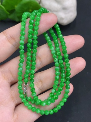 F34001603 Jadeite Bead Necklace Approx. 3.7mm Non-Gold Total Weight Approx. 14g