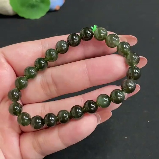 H35118066 Hetian Jade Bracelet, Approx. 7.8 mm Beads, Total Weight Approx. 18.5g