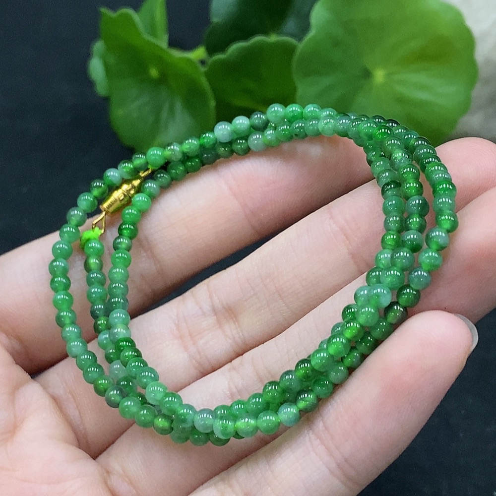 F35090047 Jadeite Beaded Necklace Approx. 3mm Total Weight About 7.76g Non-gold Inlaid