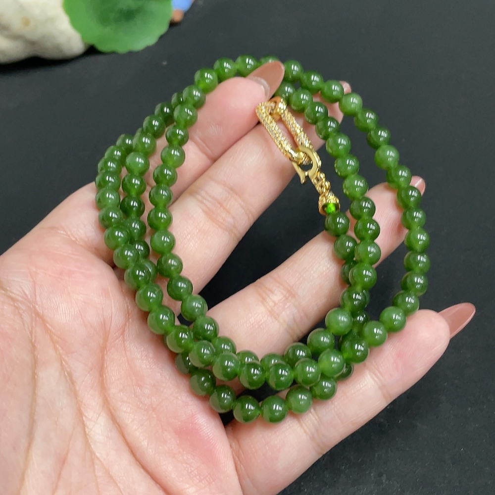 H34004545 Hetian Jade Bead Necklace Approx. 5.5mm Total Weight About 39.3g Non-Gold
