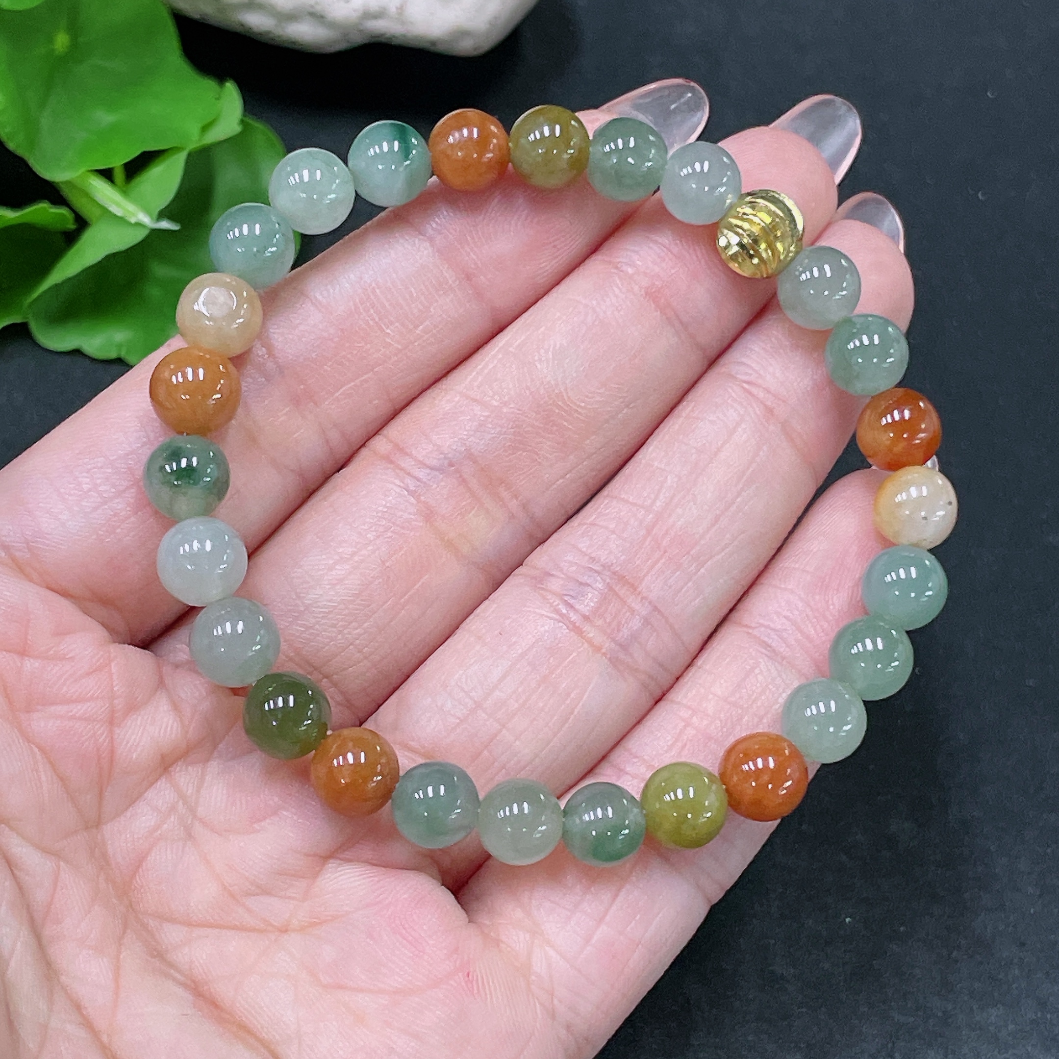 F34020618 Jadeite Bracelet Non-Gold Yellow Red Color Origin Undetermined Total Weight Approx.18g Size Approx.7.1mm