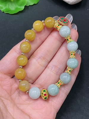 F34065317 Jadeite Bracelet Yellow Beads Non-A Total Weight Approx. 25.8g Size 10.8mm