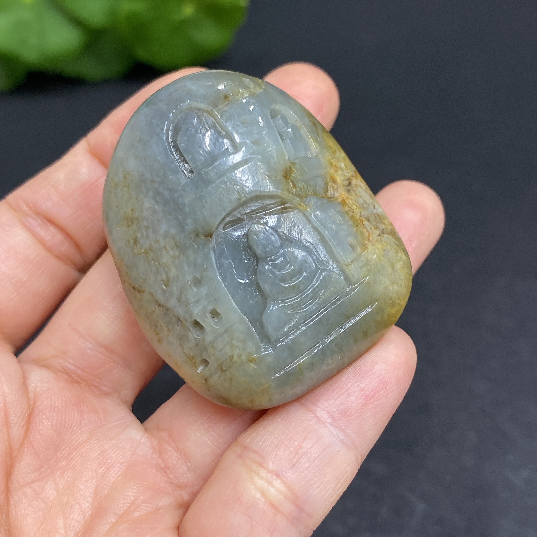 H29375711 Hetian Jade Pendant - Ten Thousand Buddha Grotto - Undetermined Skin Color Origin - Contains Other Mineral Components - Total Weight Approximately 54.2g