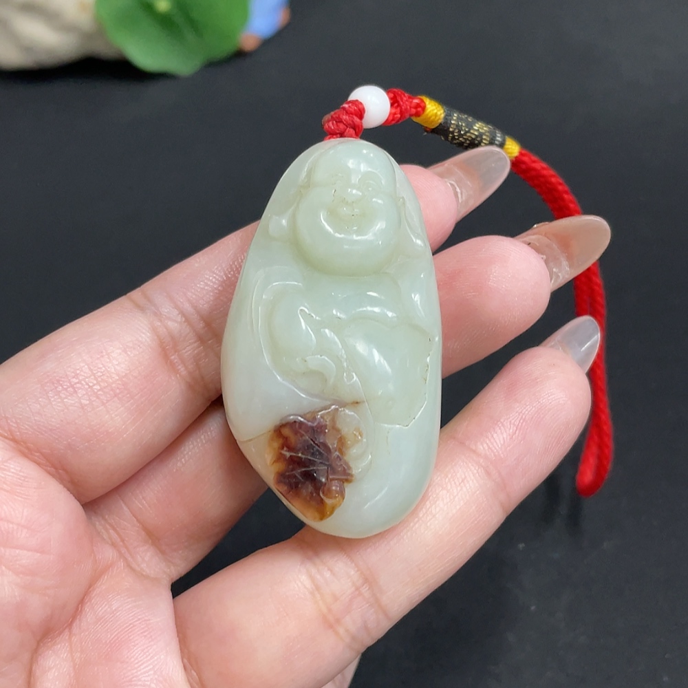 H32737513 Hetian Jade Pendant Buddha Undetermined Skin Color Formation Total Weight Approx. [Including String] 44.2g