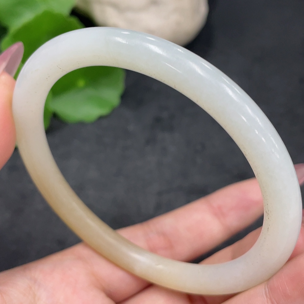 H33884993 Hetian Jade Round Bangle, Size 62.3, Total Weight Approx. 30.7g, Containing Other Mineral Components