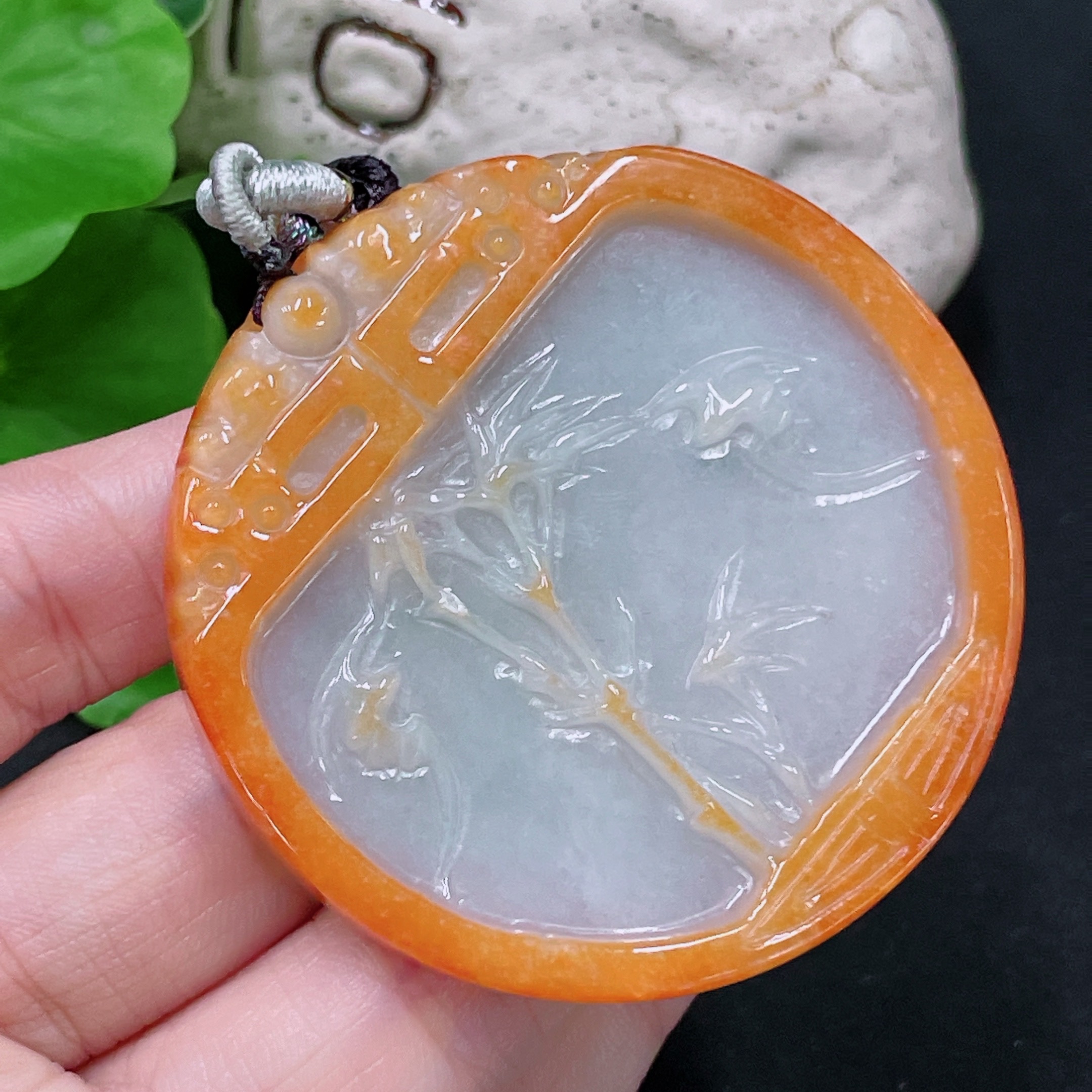 F33943332 Jadeite Bamboo Pendant, Yellow Part Color Origin Undetermined, Total Weight Approximately 40.3g