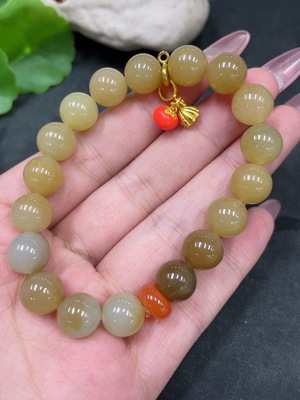 H33924967 Hetian Jade Bracelet, Beads Not Hetian Jade, Approx. 9.8mm, Total Weight Approx. 30.3g, Non-Gold