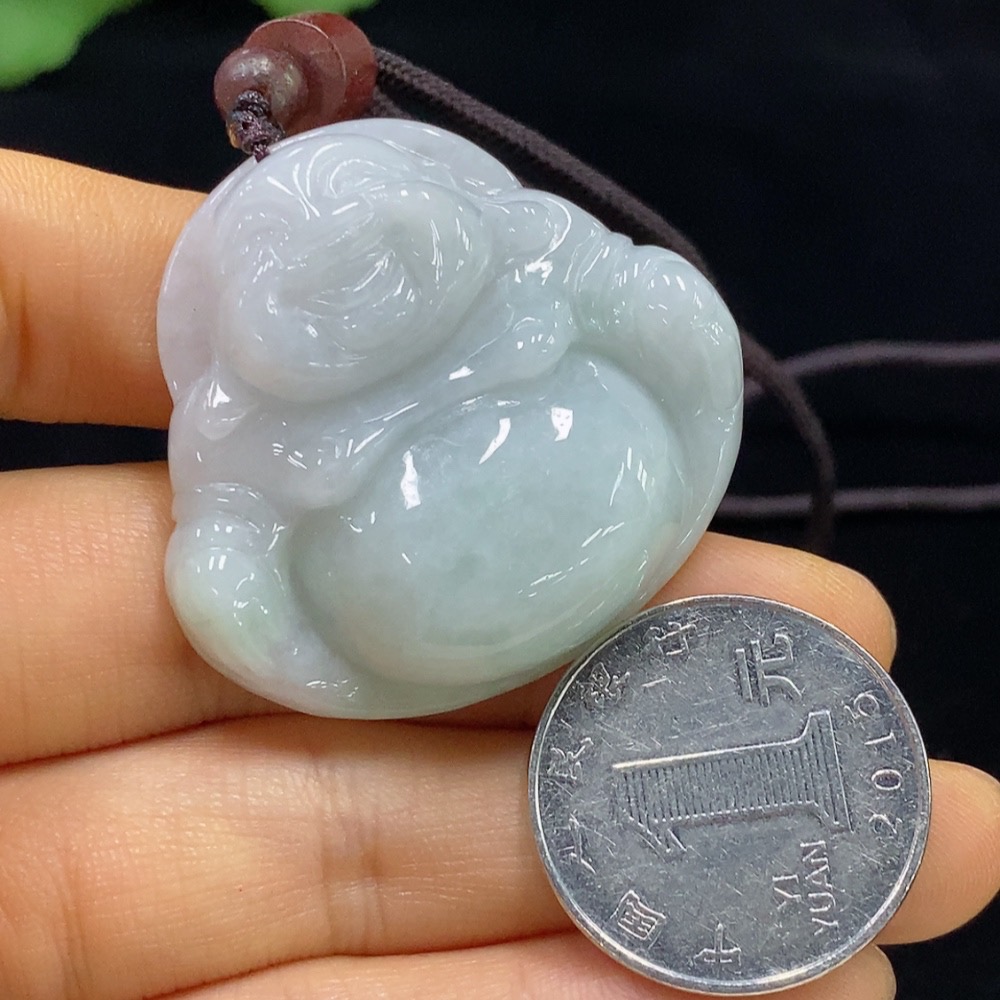 F34044221 Jadeite Buddha Pendant Total Weight Approx. 25.64g (Including Rope Weight)