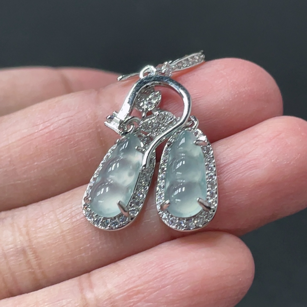 F35145768 Jadeite Blessed Bean Inlaid Earring Pair Non-Gold Inlaid Total Weight Approx. 3.18g