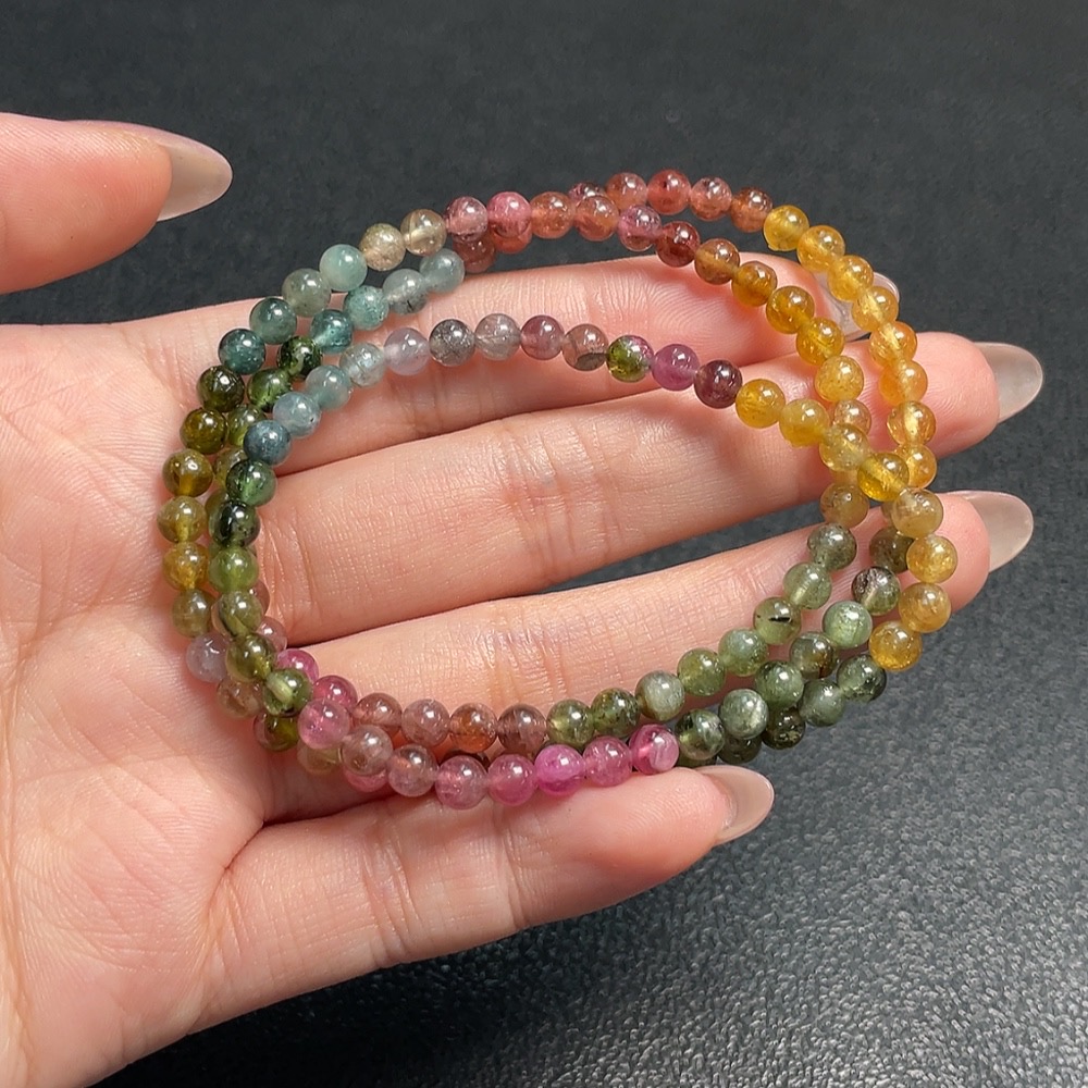 C34952487 Tourmaline Bead Strand with Visible Organic Matter and Other Mineral Components, Total Weight Approx. 17.71g, Bead Size About 4.4mm