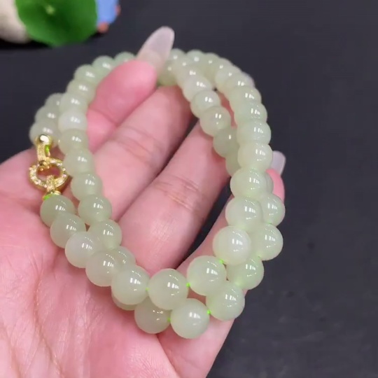 H28210494 Hetian Jade Bead Necklace Approx. 8mm Total Weight About 46.8g Non-Gold