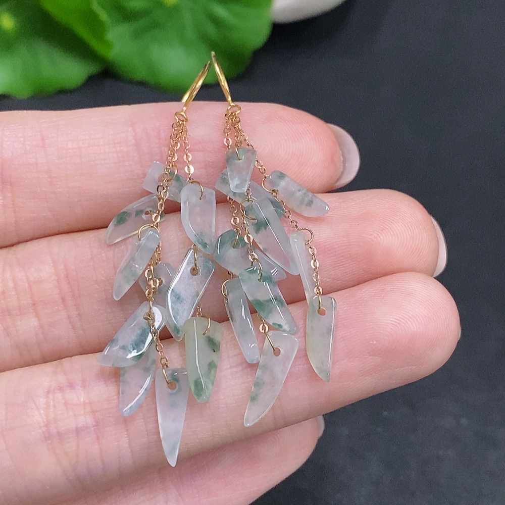 F34003066 Jadeite Inlaid Earrings Suspected Gold-Plated Total Weight Approximately 3.1g