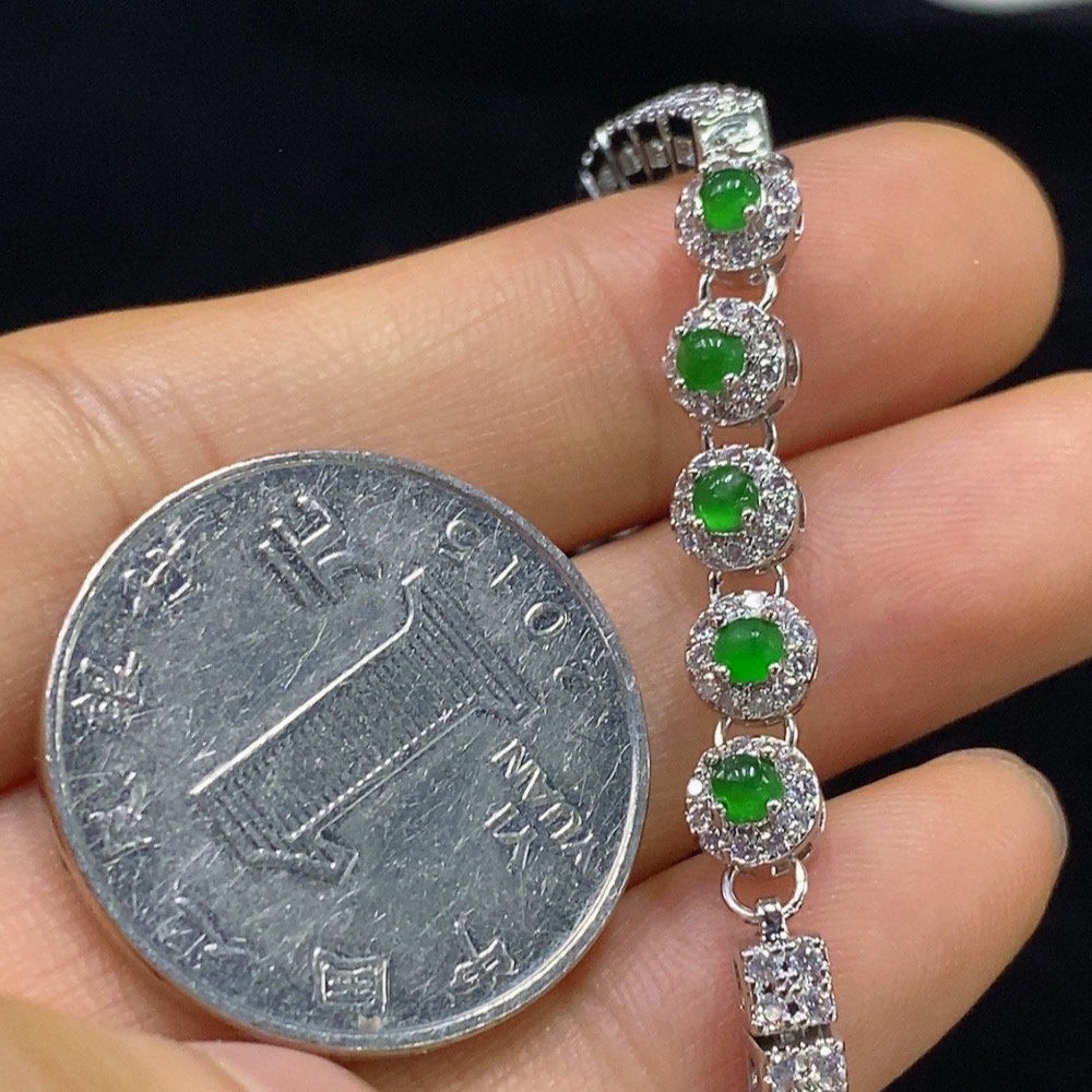 F34948408 Jadeite Inlaid Bracelet Non-Gold Total Weight Approx. 6.97g