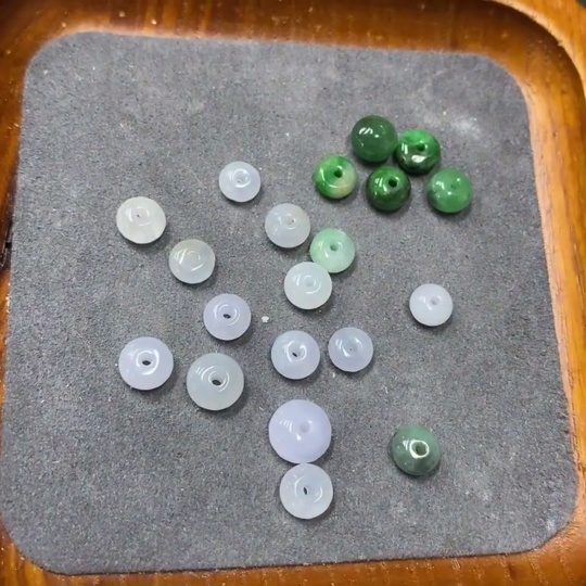 F3261396 Jadeite Beads Sold as a Lot with Individual Cracks and Veins