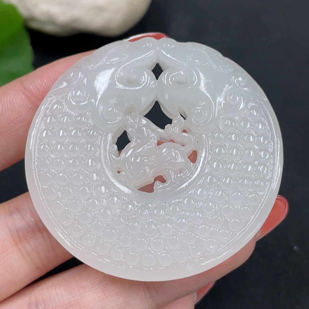 H34062103 Hetian Jade Pendant - Auspicious Beast Ring - Total Weight Approx. 35.7g