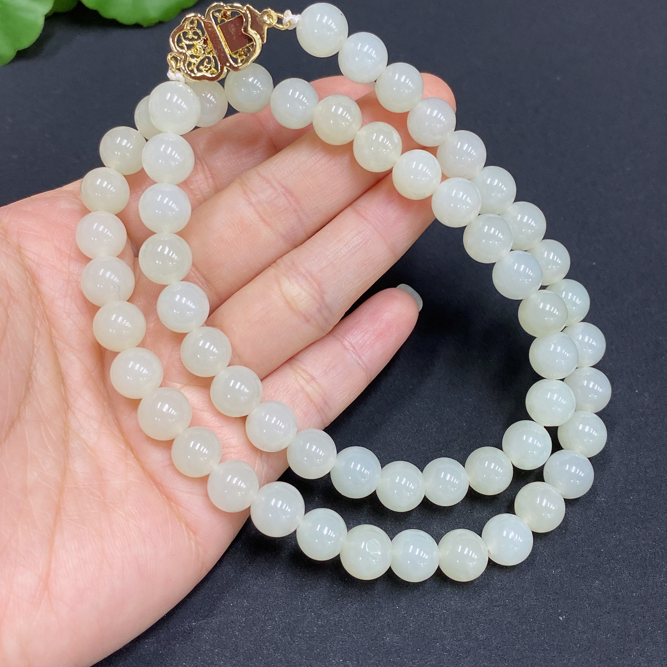 H32795424 Hetian Jade Bead Necklace, Approx. 8.3mm, Non-Gold-Inlaid, Total Weight Approx. 53.4g