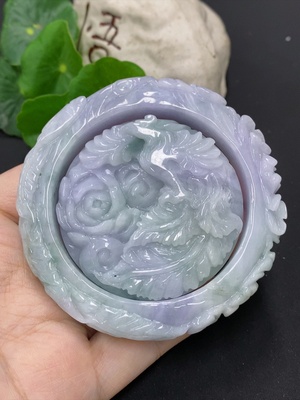 F46557937 翡翠正圈手镯/凤凰挂件一手走 圈口59 货品总重约168.5克（56.5-56.5-12.5）