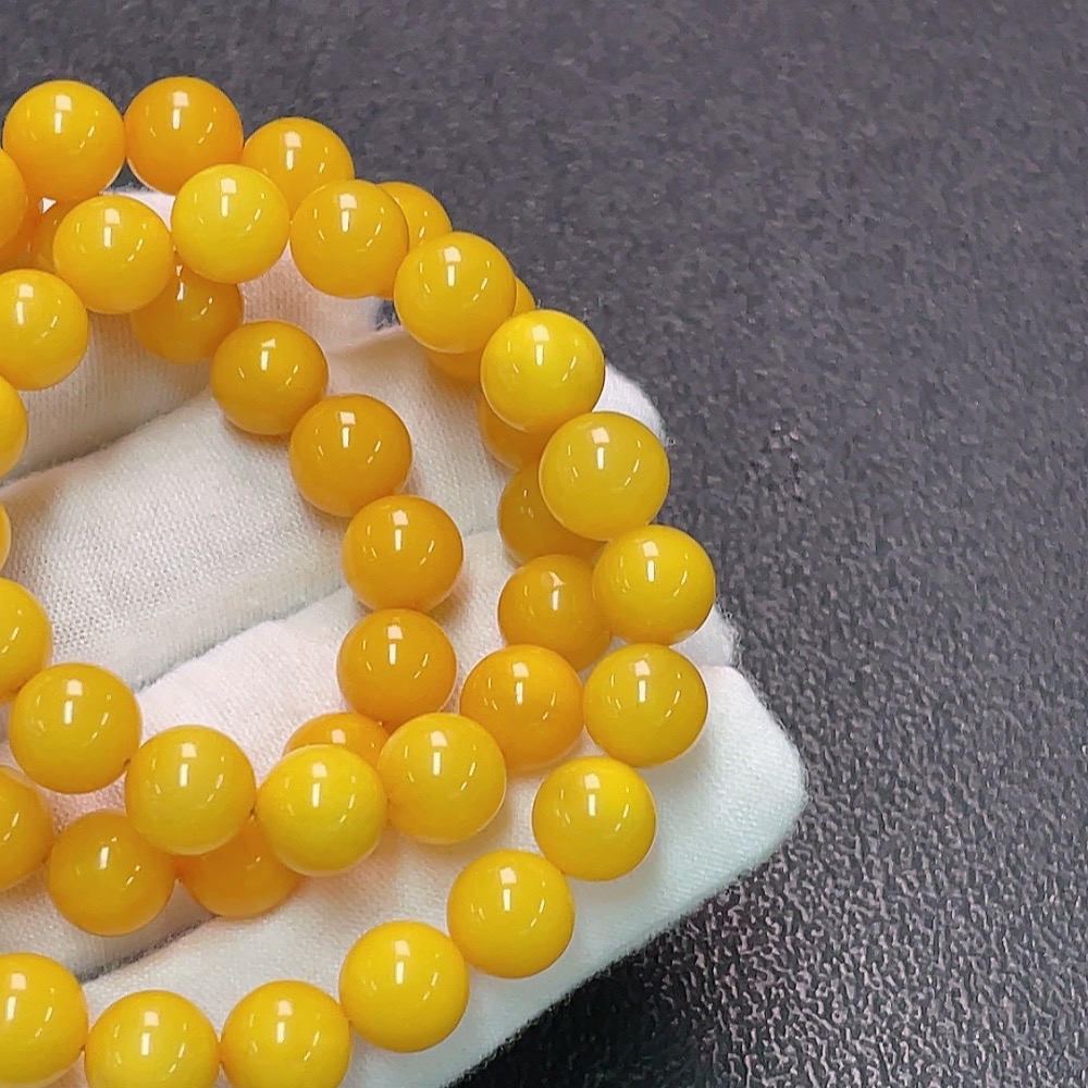 C34950797 Amber Beeswax Beaded Necklace Non-Gold Total Weight Approx. 21.5g Size About 8.6mm