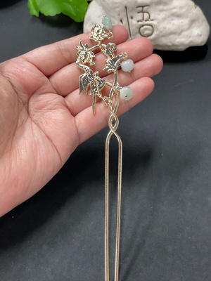 F34018237 Jadeite Inlaid Hairpin Non-Gold Inlaid Total Weight Approx. 14.48g