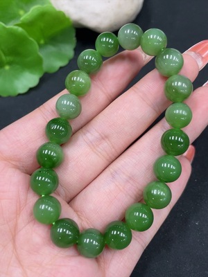 H35083848 Hetian Jade Jasper Bracelet, approx. 9.5mm beads, total weight about 26.3g