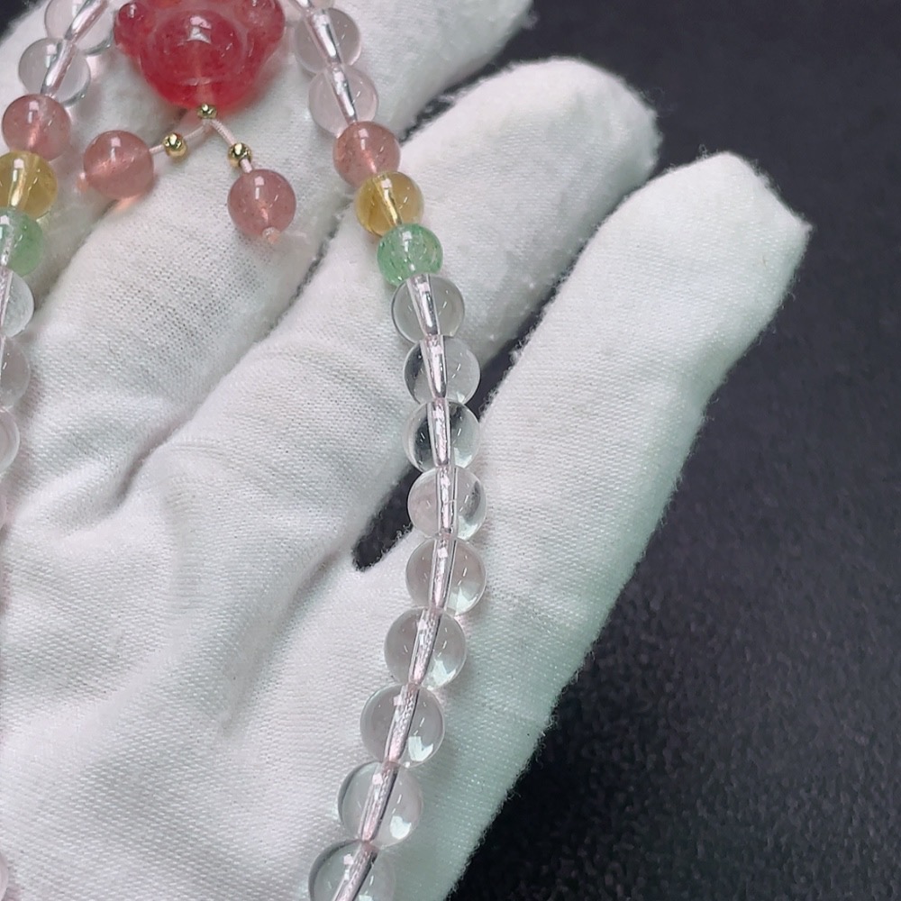 C33892031 Crystal bead strand with non-natural gemstones, non-gold, total weight approximately 18.77g, size 6.2-8.1mm