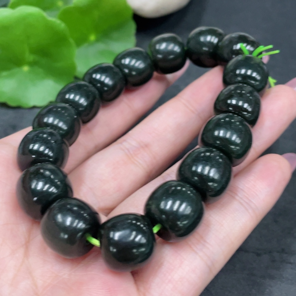 H33897450 Hetian Jade Beads Bracelet, Approx. 13.3mm, Total Weight Approx. 70.8g