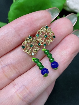 F34983430 Jadeite Inlaid Piece Non-Gold With Non-A Grade Beads