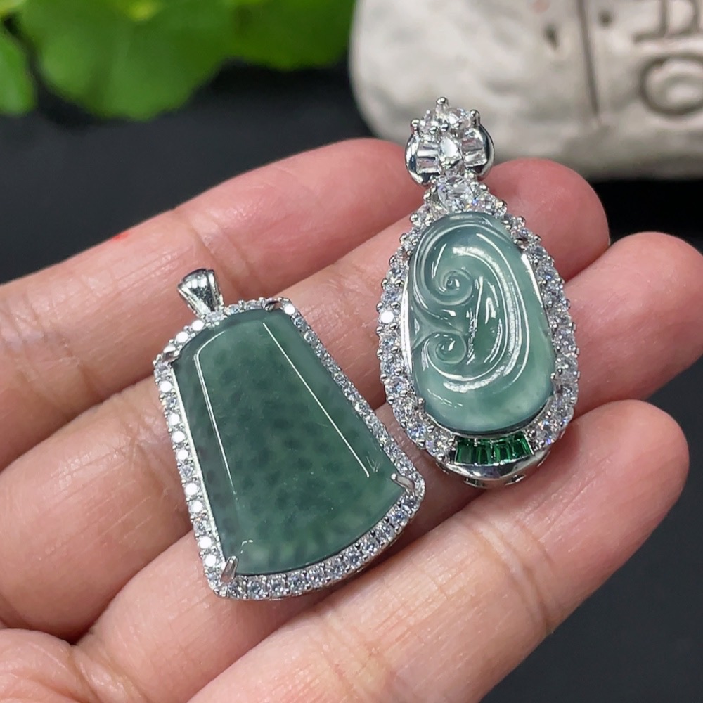 F31610109 Jadeite Inlaid Pendant Plain Pendant Ruyi Non-Gold Inlaid