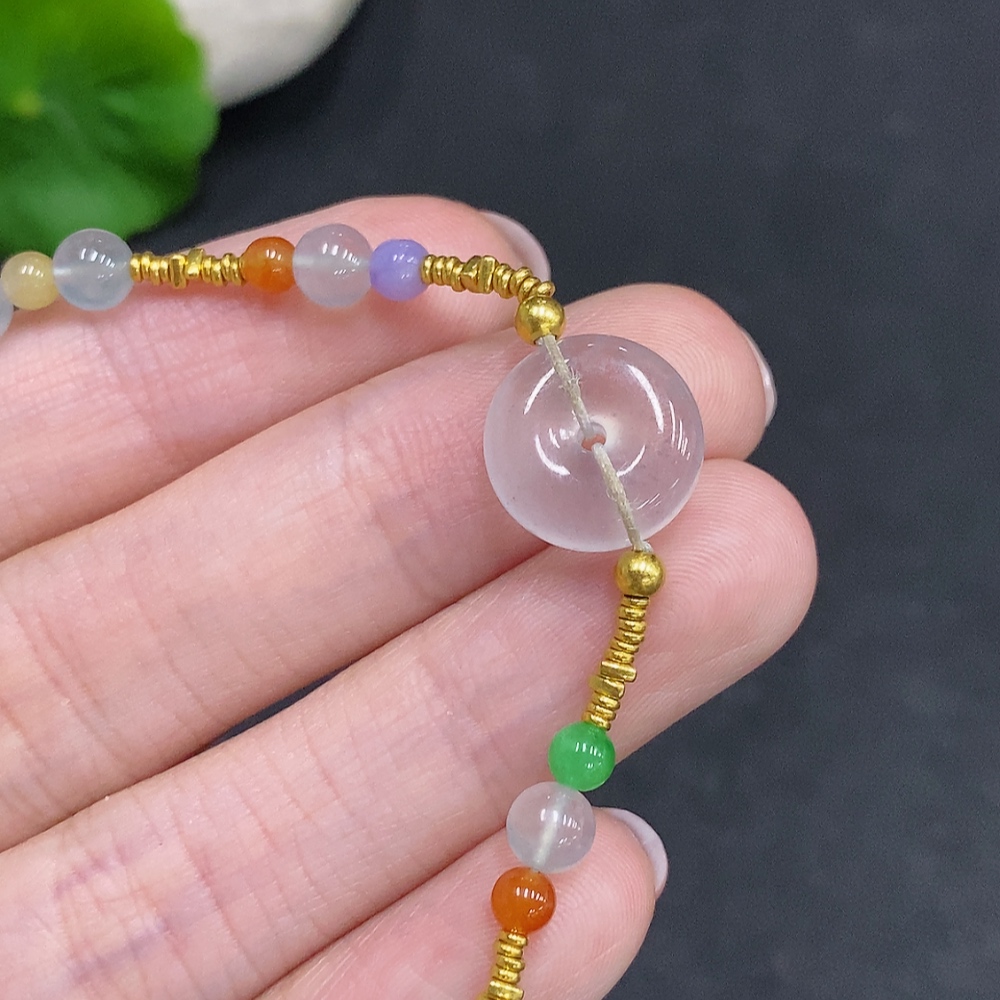 F34967858 Jadeite bracelet (No imprint, surface gold content Au99%) Total weight approx. 7.9g (Yellow and red color origin undetermined)