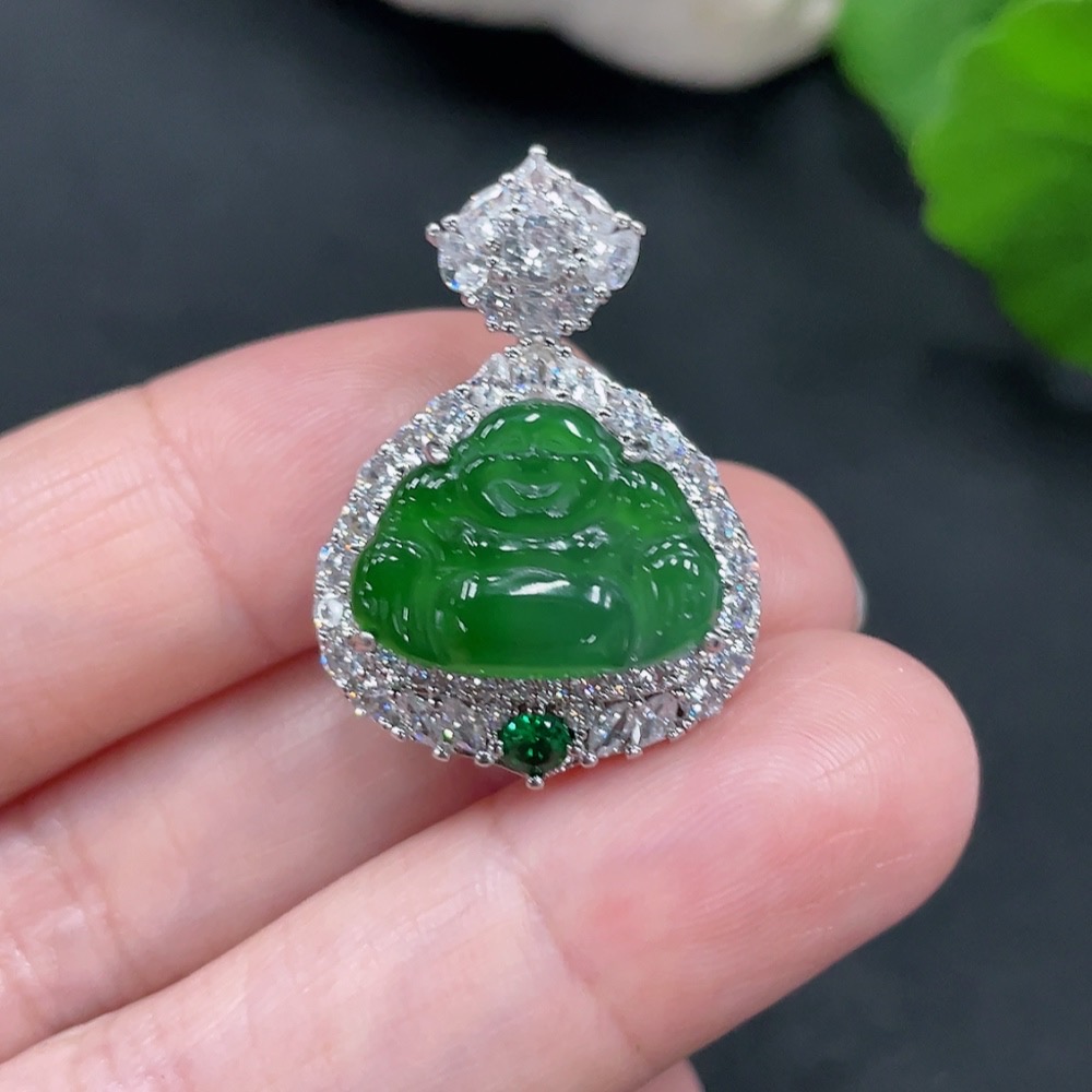 F26025516 Jadeite Buddha Pendant Total Weight about 5.8g (Non-gold Inlaid)