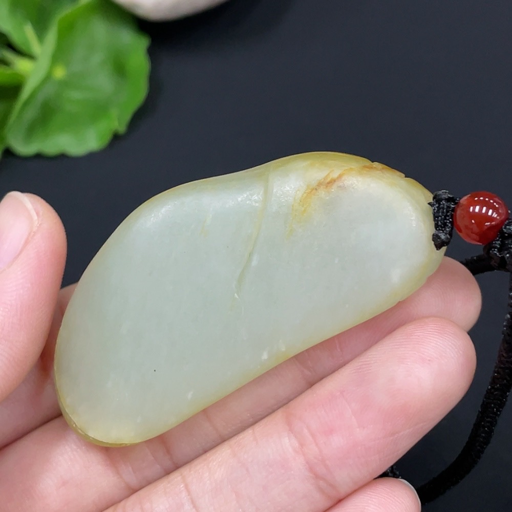 H29412554 Hetian Jade Seed Material Pendant - God of Wealth, Undetermined Skin Color Cause, Total Weight (including rope) approx. 33.1g