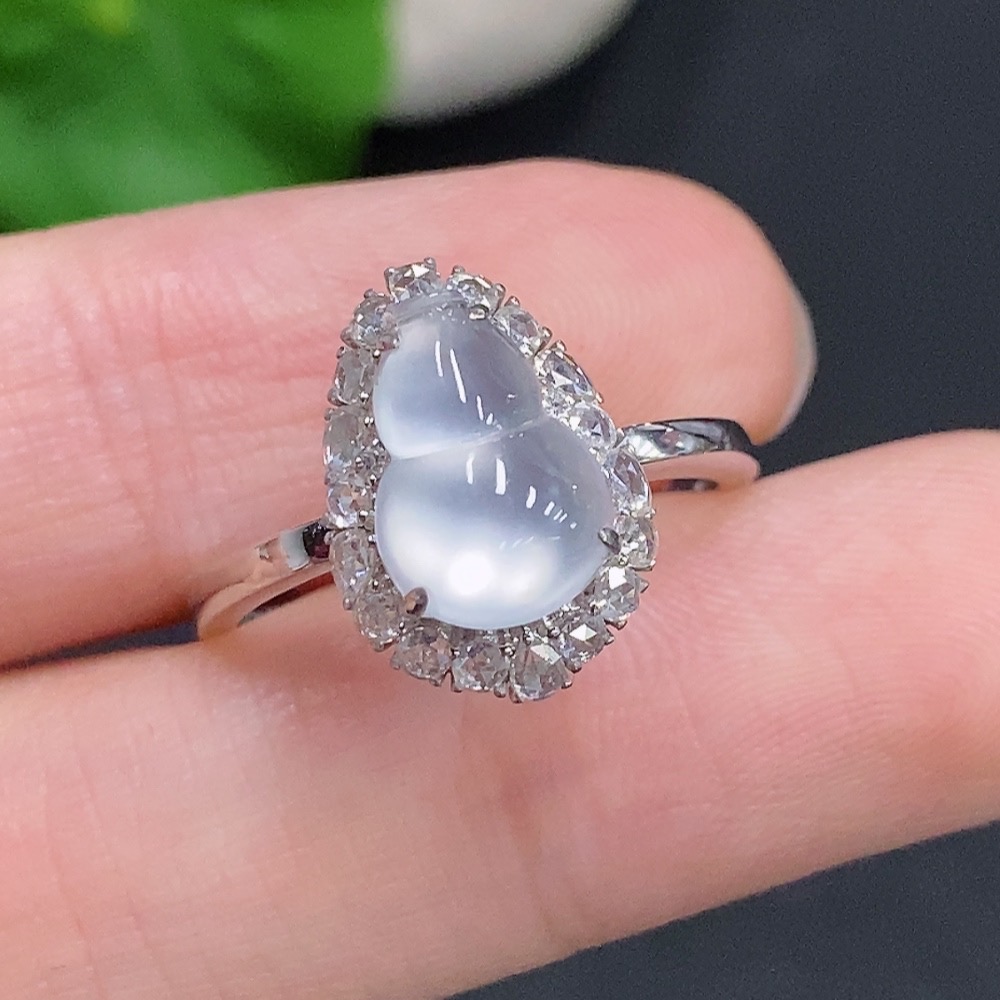 F31669196 Jadeite Gourd Inlaid Ring 18k Gold Total Weight Approx. 3.8g Size 16 With Diamond Accents