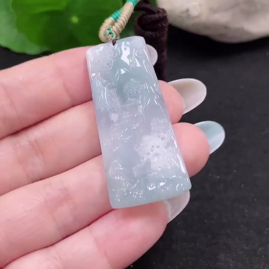 F33874286 Jadeite Landscape Pendant, Total Weight Approx. 13.2g (Including Rope Weight)