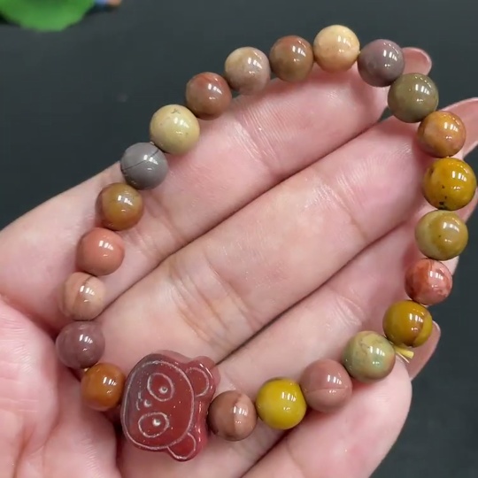 H34054132 Alashan Agate Bracelet, approx. 7mm beads, contains other mineral components, total weight approx. 15.1g