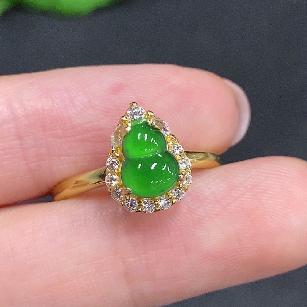 F34967475 Jadeite Gourd Inlaid Ring Non-Gold Inlaid Adjustable Size Total Weight Approx. 2g