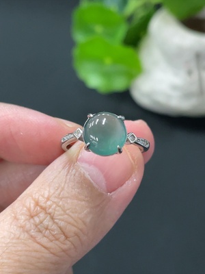 F34058657 Jadeite Cabochon Inlay Ring Non-Gold Setting Adjustable Size Total Weight Approx.2g
