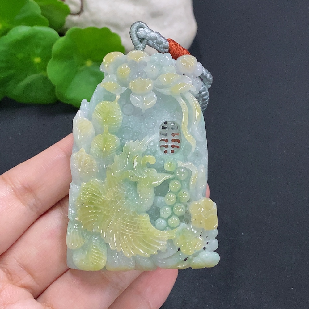 F30570112 Jadeite Phoenix Pendant Total Weight Including Rope Approx. 75.3g (Color Origin Undetermined)