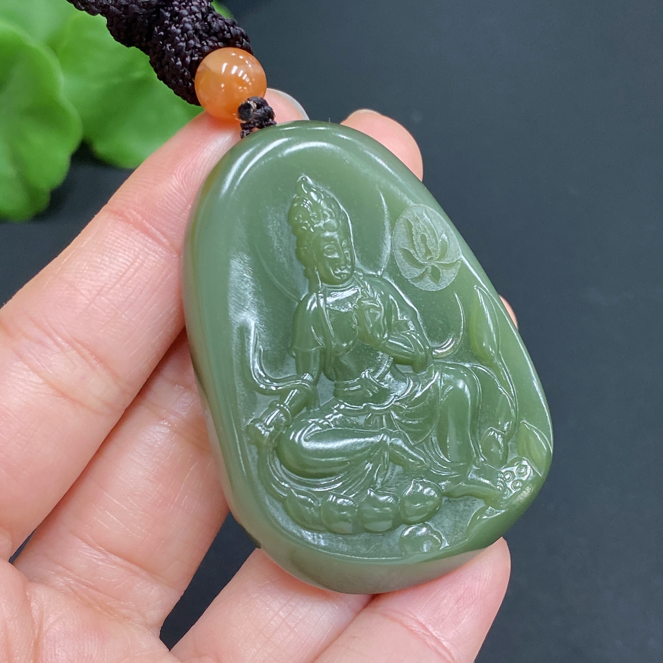 H24833952 Hetian Jade Pendant Guanyin Total Weight Approx. (Including Rope) 39g